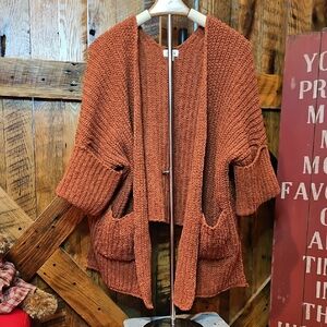 282 POL Open-Front Chunky Cardigan in Rust Orange